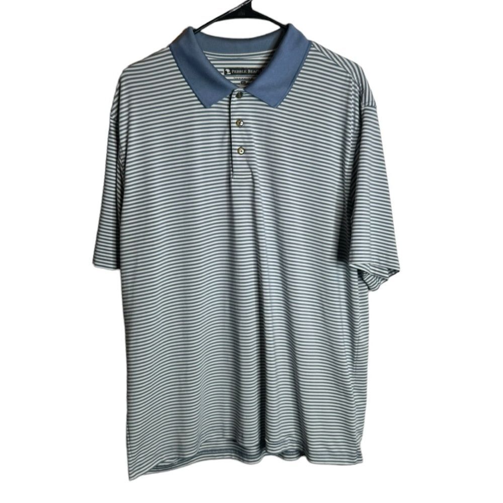Pebble Beach Performance Blue Striped Polo Shirt size XL